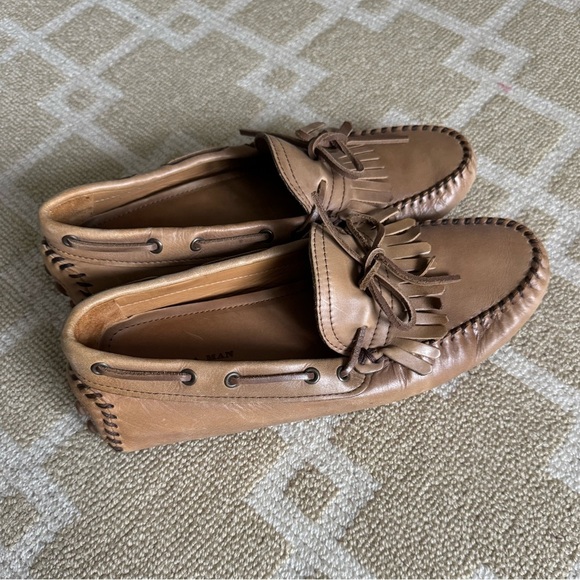 New Zara Man Tan Leather Fringe Loafers Moccasins Driving Shoes Size 41 (US 8) main image 7